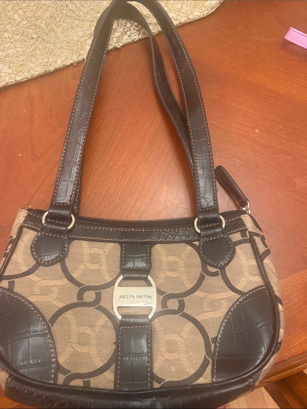 Jaclyn Smith Tan and Dark Brown Logo-Accent Shoulder Bag